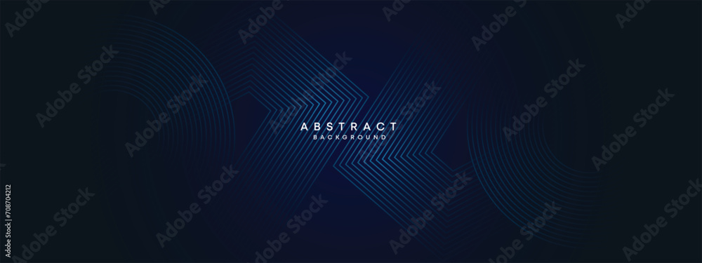 Fototapeta premium Abstract Dark Blue Waving circles lines Technology Background. Modern gradient with glowing lines shiny geometric shape and diagonal, for brochure, cover, poster, banner, website, header