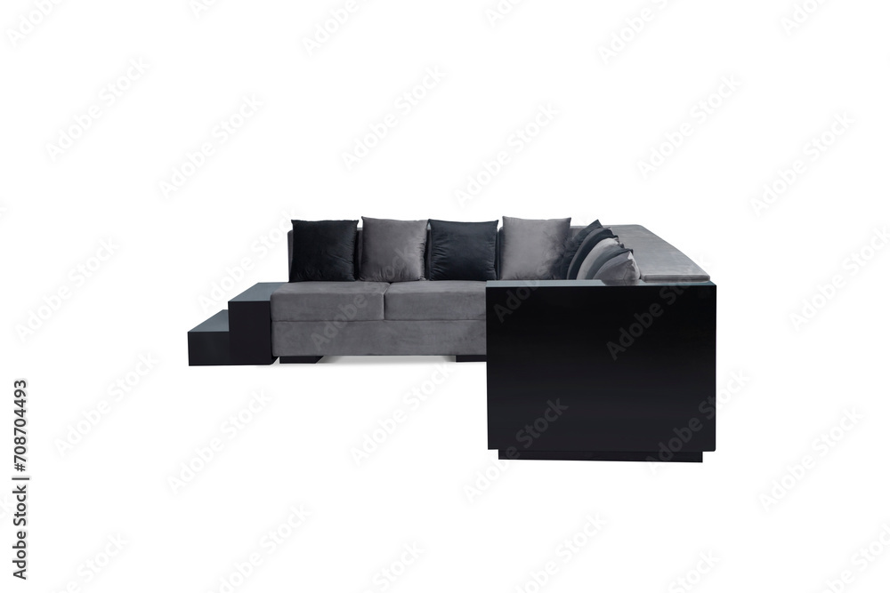 L-shaped sofa, with pillows isolated on white background.
L-shaped sofa, with pillows isolated on white background.