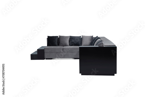 L-shaped sofa, with pillows isolated on white background.
