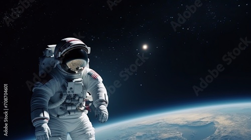 Astronaut in the outer space over the planet Earth © Liaisan