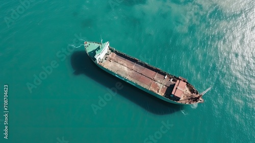 Aerial view of cargo ship in sea. © Liaisan