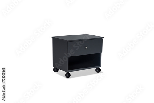 black modern wood bedside table isolated on white background 