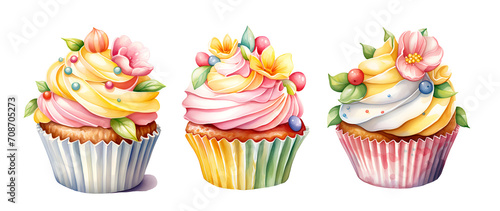 Easter cupcake, watercolor clipart illustration with isolated background.