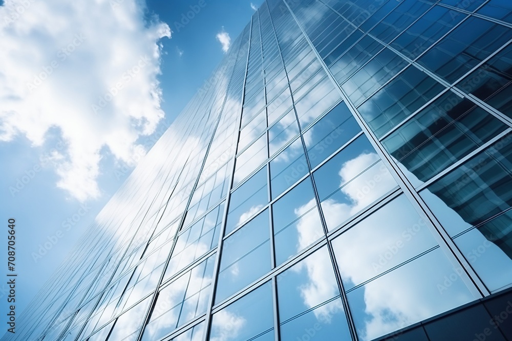 Impressive Skyscraper with Glass Facade Reflecting Clouds