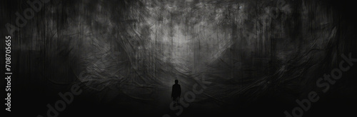 I am the darkness . Silhouette of a man stood in a tunnel, Dark gray cement scratches for the background. Foggy black cement. Shabby dark walls photo
