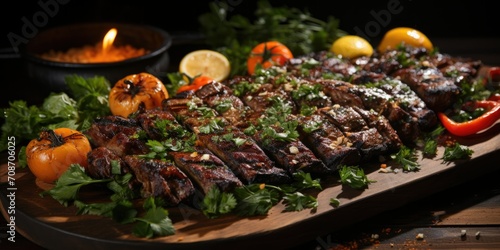 CaÄŸ KebabÄ± Culinary Artistry, A Visual Feast of Grilled Delight, Capturing the Essence of Anatolian Flavors."