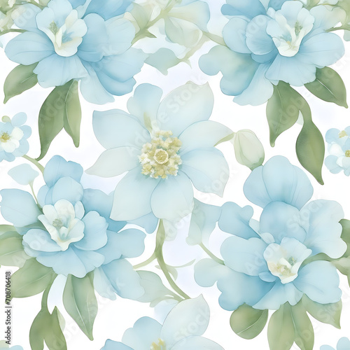Blue Blossom Mosaic  Vibrant Botanical Pattern Design