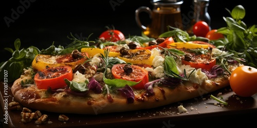 Pizza Ortolana Culinary Artistry, A Visual Symphony of Fresh Vegetables, Harvested Flavors in Every Savory Slice.