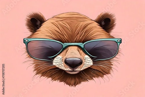 bear in sunglass shade glasses isolated on solid pastel background