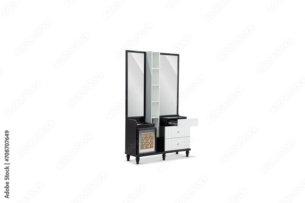 Antique Dressing Table with wood frame Mirror isolated on white background Antique Dressing Table with wood frame Mirror isolated on white background