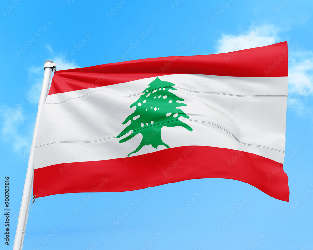 Fototapeta premium Lebanon flag fluttering in the wind on sky.