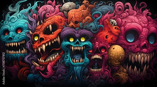 psychedelic dark halloween monsters skulls