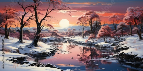 captures the peaceful and pristine beauty of winter, making it a perfect representation of the serene landscapes often found during the colder months. 