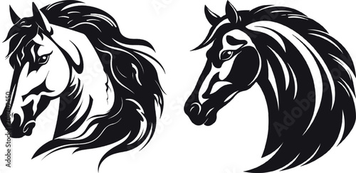 horse silhouettes. great set collection clip art Silhouette , Black vector illustration on white background. 