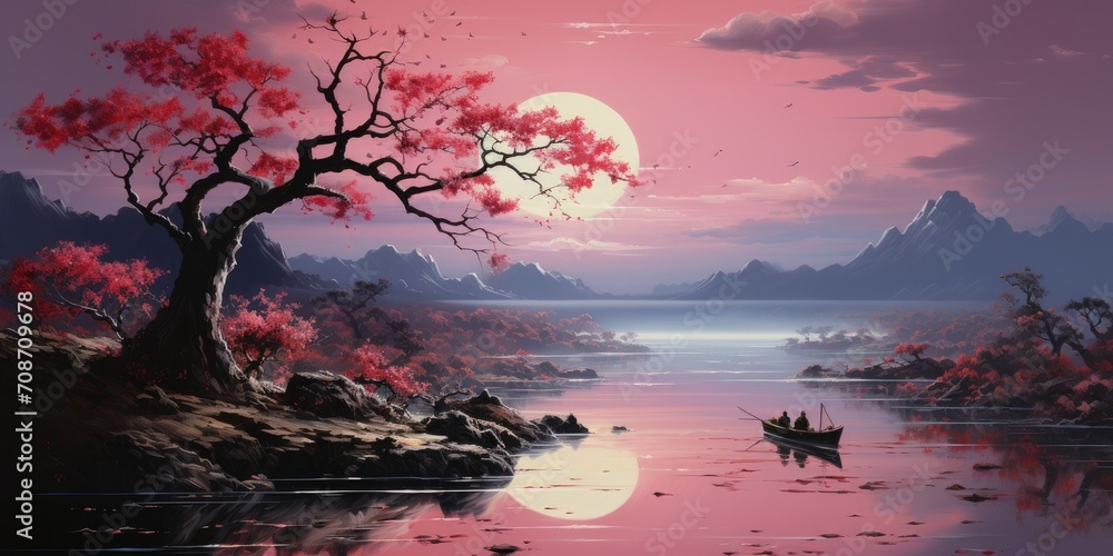 captures the beauty of nature's simplicity and the calming atmosphere of a peaceful evening - obrazy, fototapety, plakaty 
