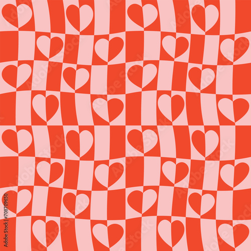 Groovy valentine background, love concept, Valentines day, funky vector pattern, print for postcards, wrapping paper, curtains, tablecloths or bedding