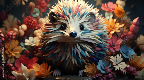 Isometric art of hedgehog, with creativity and ideas flowing, 