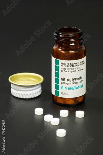 Nitroglycerin tablets with prescription Medication Pills Bottle photo