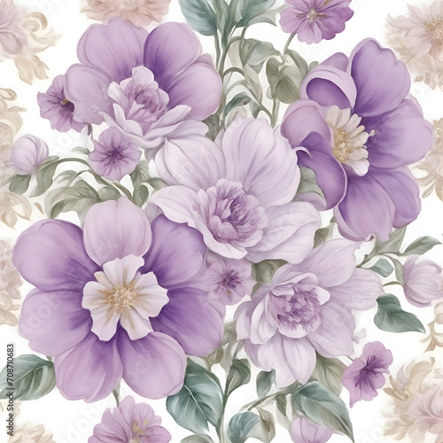 Purple flowers Watercolor Seamless Pattern Ornate © Reality