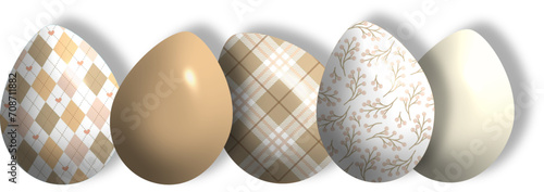 decorated and colored Easter eggs - card, background - cream, brown colors - spring vector graphics, spring holidays and Easter period - three-dimensional effect

