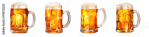 Festive mugs with beer or ale with clover decor. Drinks for St. Patrick's Day. a festive table. Clipart, drinks cut out on a transparent background photo