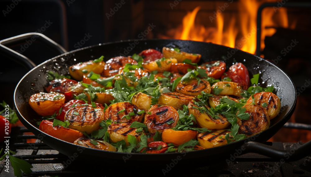 Grilled meat and vegetables, a healthy and delicious meal generated by AI Grilled meat and vegetables, a healthy and delicious meal generated by AI