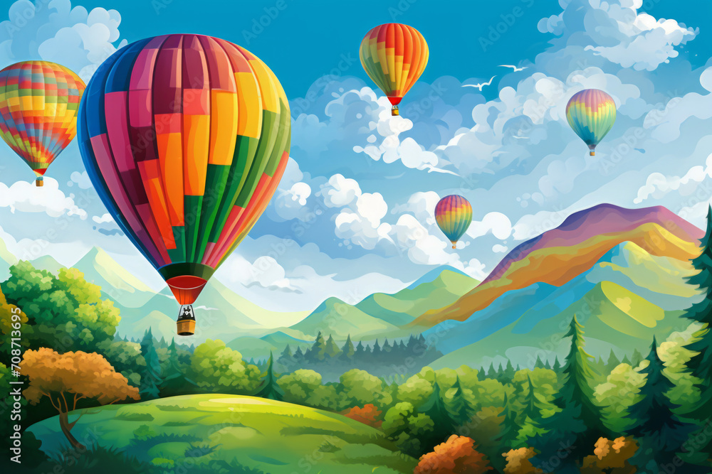 Fototapeta premium Watercolor card of a Hot Air Balloon