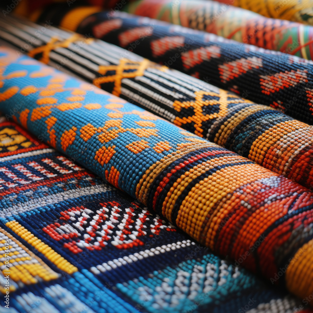Patterns of Yakan woven mats, focusing on the detailed craftsmanship and cultural symbolism Patterns of Yakan woven mats, focusing on the detailed craftsmanship and cultural symbolism