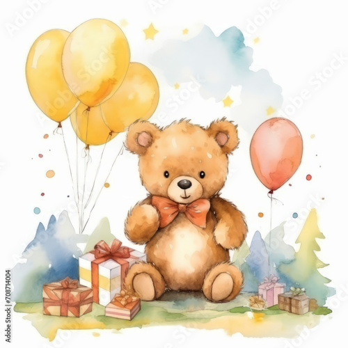 Celebrate a child's special day with this enchanting watercolor card, infused with a touch of retro nostalgia
