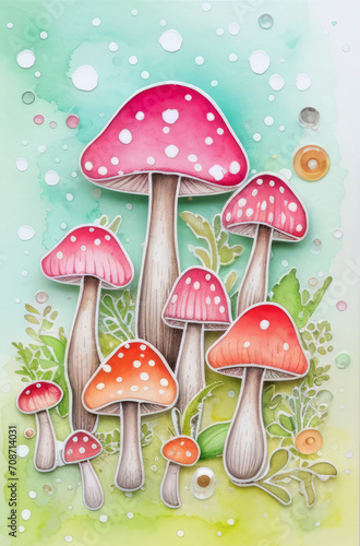 Watercolor card with a mushrooms