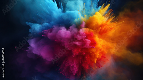 Color powder explosion on black background. Celebration of hindu festival Holi.