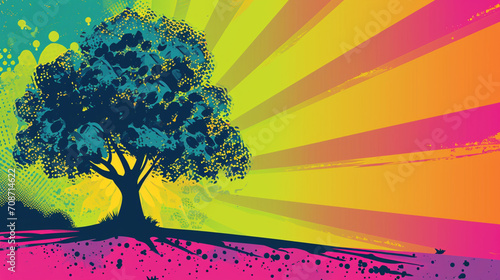 Wow pop art Tree. Vector colorful background in pop art retro comic style.