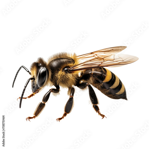 Close up of bee isolated on transparent and white background. Generative ai © Dima