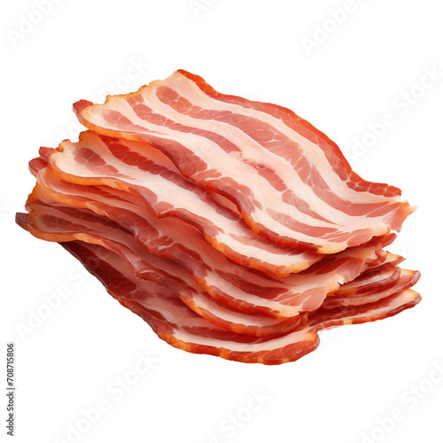 Slices of bacon isolated on transparent and white background. Generative ai