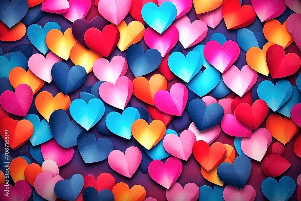 Colorful paper hearts background, valentine's day concept.