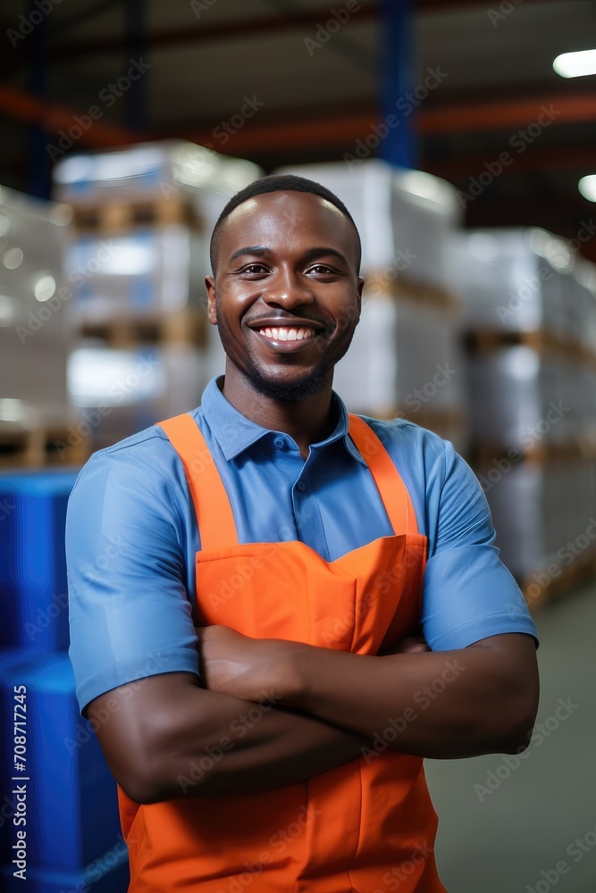A dedicated warehouse worker stands amidst towering stacks of boxes, ready to tackle the day's tasks. A dedicated warehouse worker stands amidst towering stacks of boxes, ready to tackle the day's tasks.