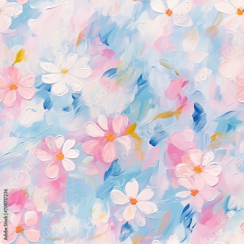 Acrylic illustration of bright summer colors, seamless pattern with acrylic flowers