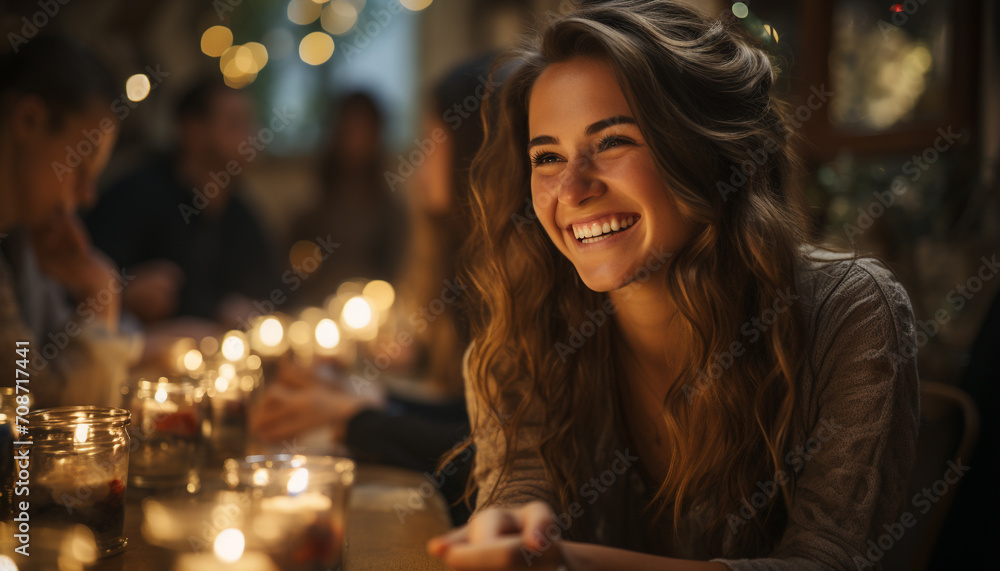 Young women sitting indoors, enjoying a night of relaxation and celebration generated by AI Young women sitting indoors, enjoying a night of relaxation and celebration generated by AI