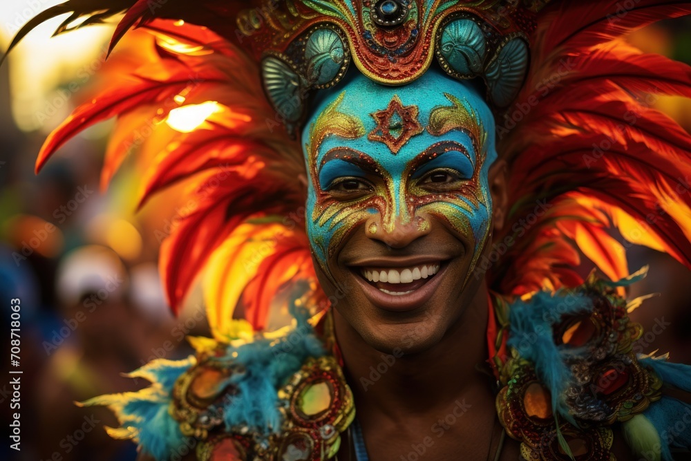 Portrait of beautiful man in brazilian carnival costume