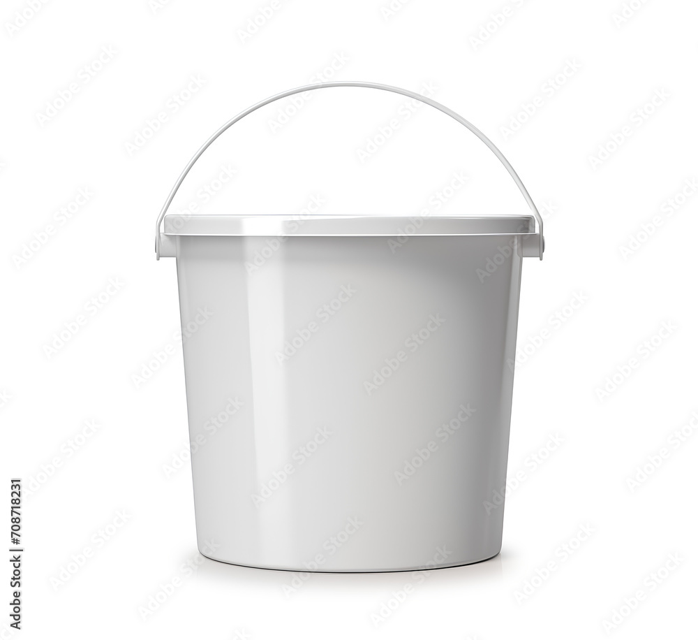 White plastic bucket with lid on a white background.. - obrazy, fototapety, plakaty 