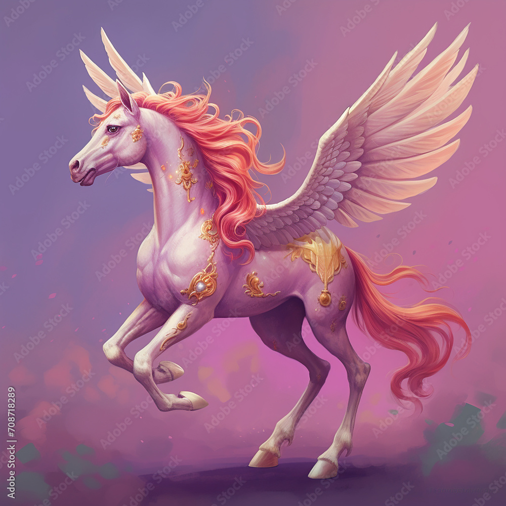 Naklejka premium Beautiful horse unicorn mythology cute animal full of colors 