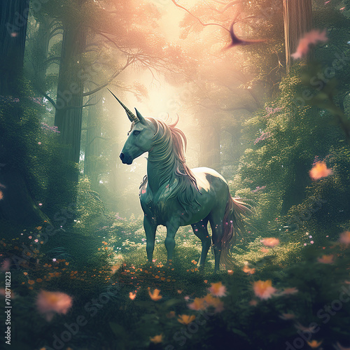 Beautiful horse unicorn mythology cute animal full of colors  © AD