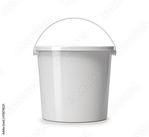 White plastic bucket with lid on a white background.. photo