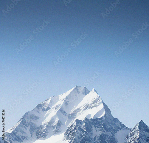 Snow covered mountains in winter. Beautiful background with empty copy space. Snowy mountain peak. Nature, success, travel, holiday concept