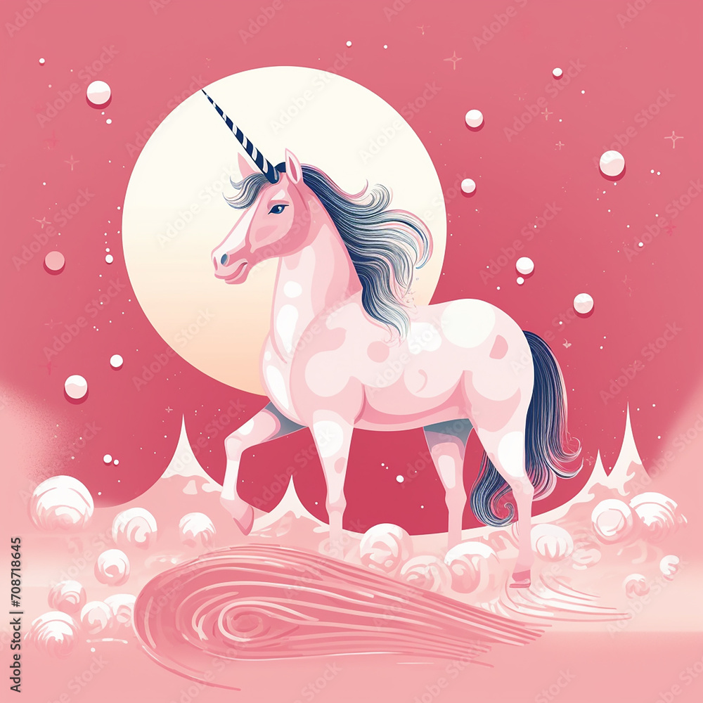 Fototapeta premium Beautiful horse unicorn mythology cute animal full of colors 