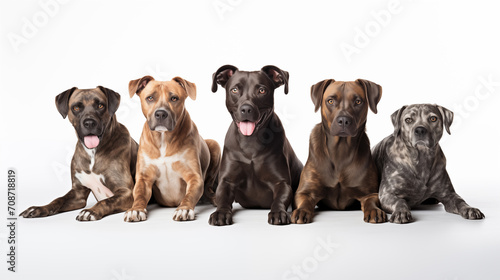 Studio Portrait of diverse dogs of different races on a white backdrop