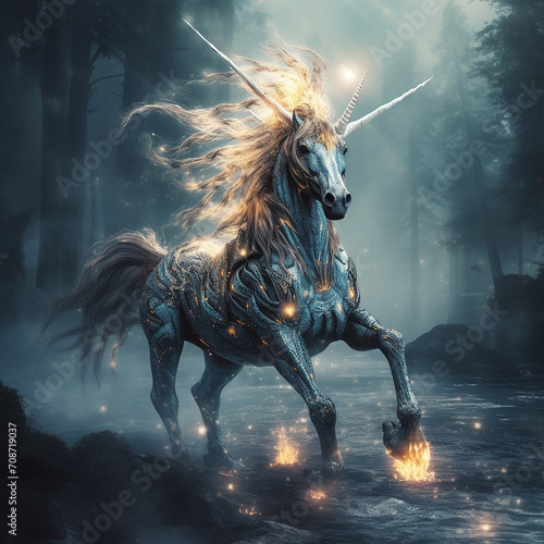 Beautiful horse unicorn mythology cute animal full of colors 