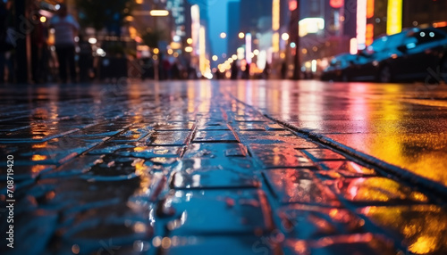 Night car drives through rain in city generated by AI © Gstudio