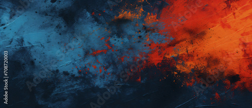 Black blue orange red abstract grunge background vibrant color dark noise texture cover header design.