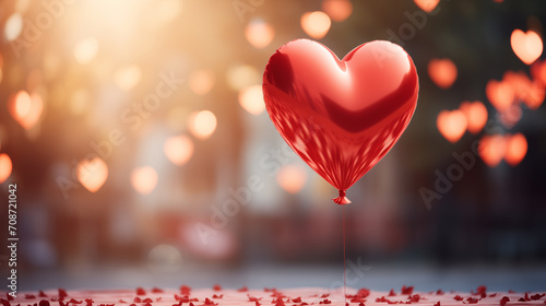 Heart shaped balloon on bokeh background. Valentine's day, 14 february theme. Love and romance.